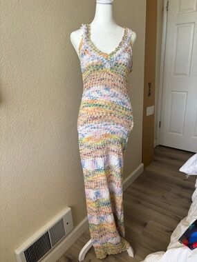 Fashion Nova Multicolor Pastel Crochet Maxi Dress